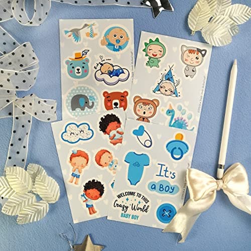BulbaCraft 100Pcs Boy Stickers for Shower, Newborn Stickers, Shower Favors for Boys, Elephant Decals, Gifts for Women & Men — view 8