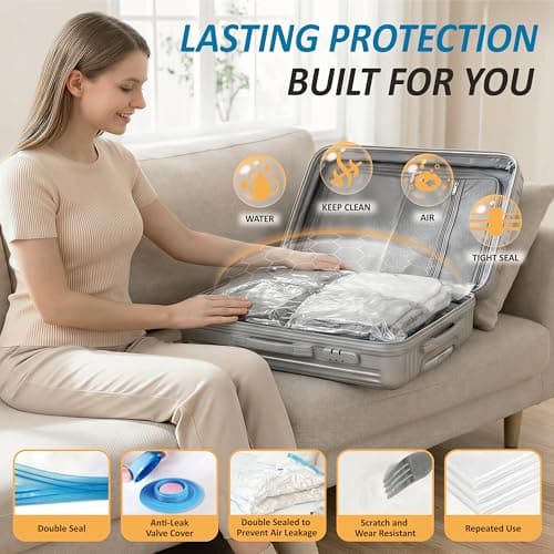 20 Pack Vacuum Storage Bags, Space Saver Bags (4 Jumbo/4 Large/4 Medium/4 Small/4 Roll) Compression Storage Bags for Comforters and Blankets, Vacuum Sealer Bags for Clothes Storage, Hand Pump Included — view 4