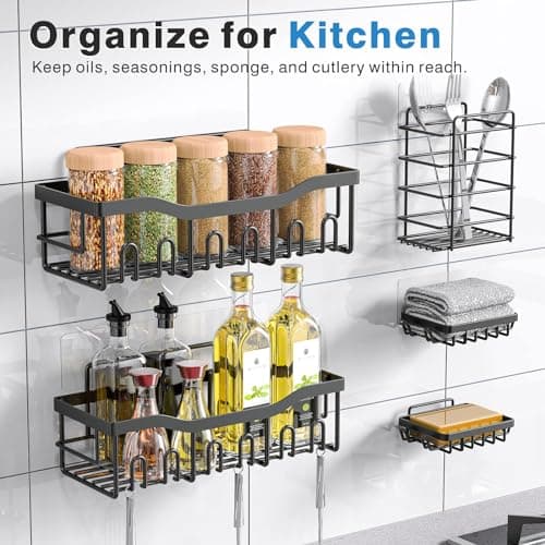 EUDELE Adhesive Shower Caddy, 5 Pack Rustproof Stainless Steel Bath Organizers With Large Capacity, No Drilling Shelves for Bathroom Storage & Home Decor — view 5