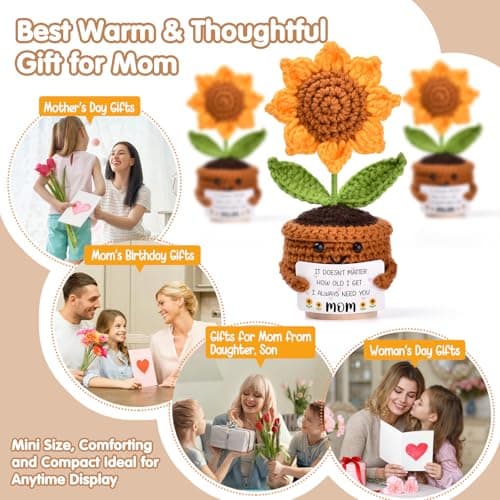 Mothers Day Gifts, Mom Birthday Gifts, Gifts for Mom from Daughter Son, Mothers Day Gift Ideas Cadeau Maman Handmade Crochet Cute Small Sunflower Gifts — view 5
