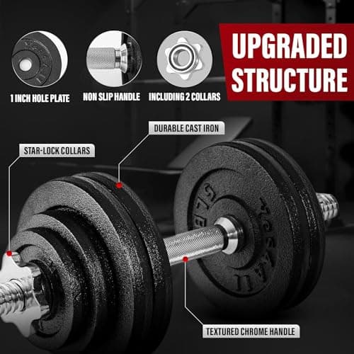 Yes4All 200 LB Adjustable Dumbbell Set, Cast Iron Weights for Home Gym with Bars, Plates, Collars, Hand Weights Dumbbells Set — view 3