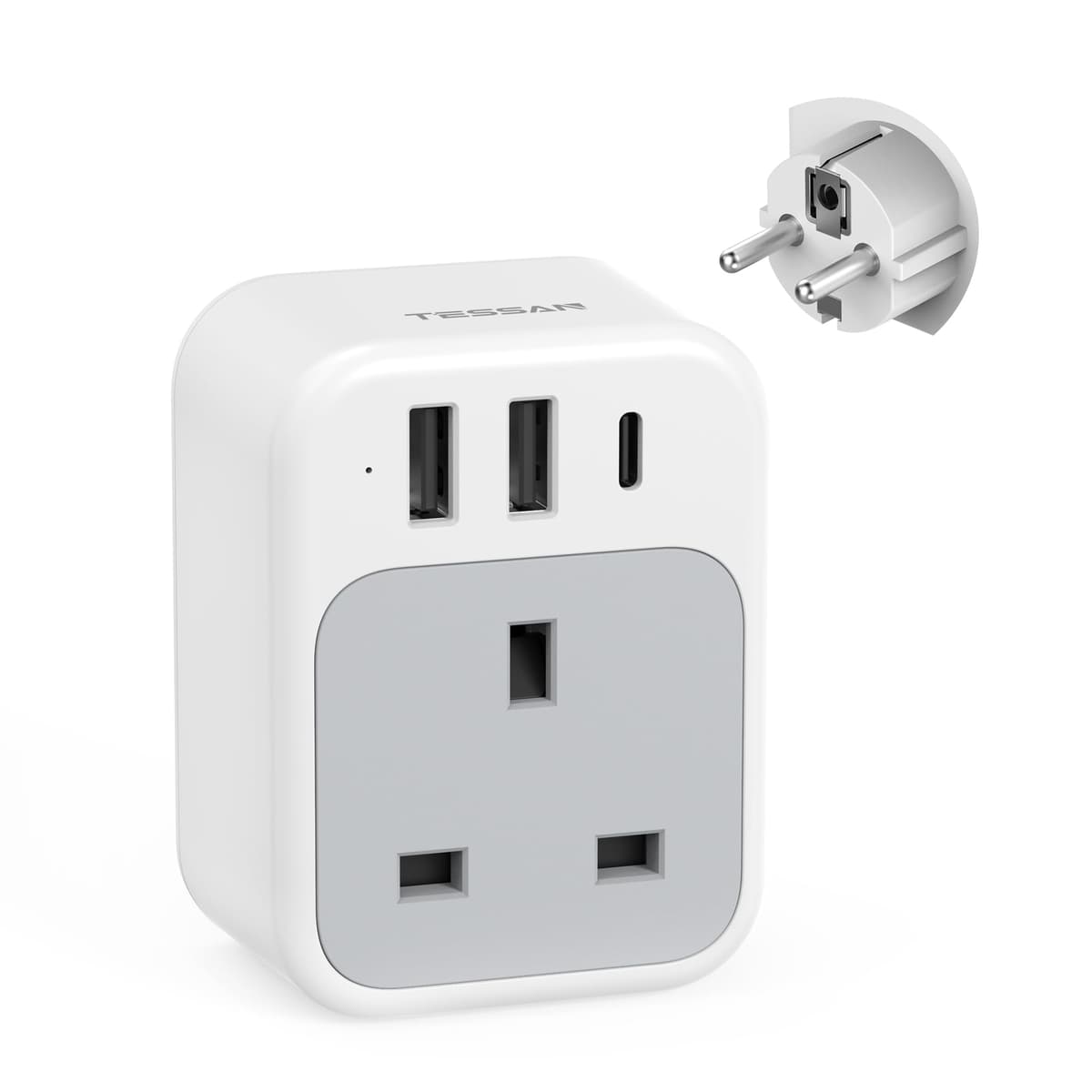UK to Italy Plug Adapter, TESSAN Grounded Italy Plug Adapter with 2 USB Ports (1 USB C), Italian Travel Adaptor for Chile Ethiopia Libya Syria Tunisia Uruguay (Type L) — view 11