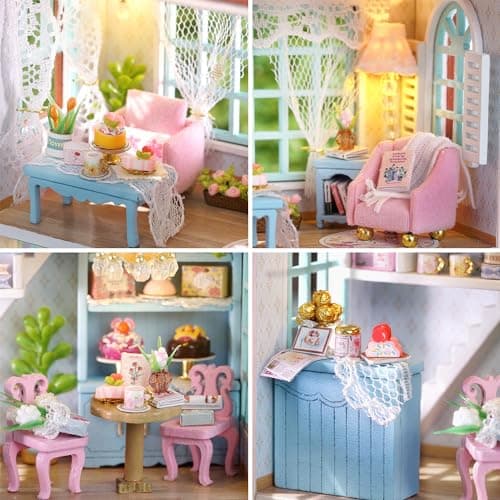 Roroom DIY Miniature and Furniture Dollhouse Kit,Mini 3D Wooden Doll House Craft Model with LED,Creative Room Idea for Valentine's Day Birthday Gift(ManXing Dessert Shop-D013) — view 3