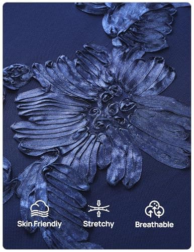 MEROKEETY Women's Floral Strapless Maxi Dress 2026 Summer Mesh Tube Bodycon Formal Wedding Guest Cocktail Party Long Dresses, Navy, Small — view 4