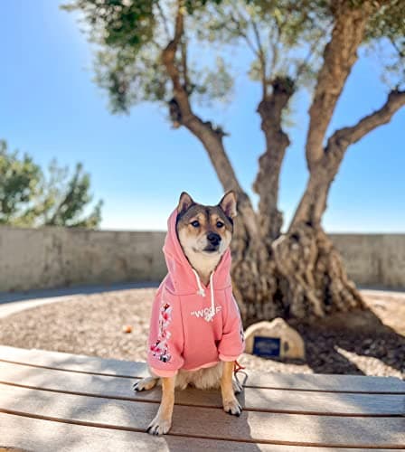 ChoChoCho Woof Dog Hoodie, Designer Dog Hoodies for Small Medium Large Breeds, Art Collection Dog Sweatshirts, Street Drawstring Hoodies Outfit Clothes for Puppy Puppies (5XL, Sakura/Pink) — view 3