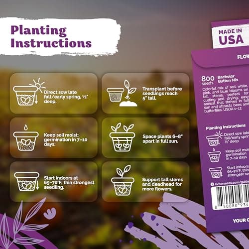 KVITER 800 Mix Bachelor Button Seeds (Centaurea cyanus) – Cornflower Seed Mix, Bachelor Buttons Wild Flowers Seed Packets – Blue Cut Flower Seeds for Planting Indoor & Outdoor Garden, Containers — view 2