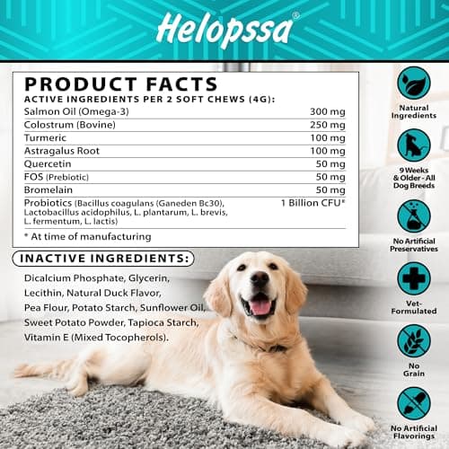 Dog Allergy Chews - Dog Allergy Relief Supplement w/Colostrum, Probiotics - Paw Licking, Itching, Seasonal Changes, Coat - Yeast‑Free for Sensitive Pups - Higher Salmon Oil Levels- 120 Soft Treats — view 5