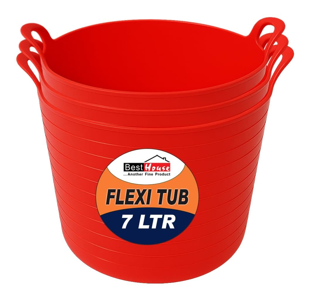 Best House | 3 Pcs of Flexi Tub with Handles | Small Size | Mini | 7 Litres | Yellow | Garden Tubs | Plastic Storage Container for Home, Washing, Garden Waste and DIY Projects — view 50
