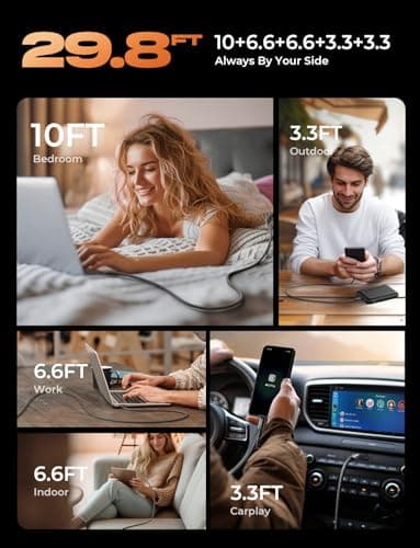 LISEN USB C to USB C Cable, 5-Pack [3.3/3.3/6.6/6.6/10FT] 60W Fast Charging — view 3