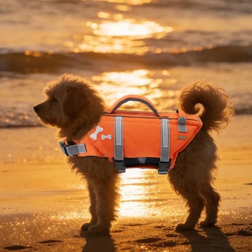EMUST Dog Life Jacket, XL, NewOrange, Waterproof, Breathable, Adjustable with Rescue Handle, for Swimming Pool Beach Boating — view 6