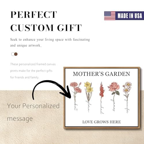 PARONA Personalized Mothers Day Gifts for Mom Custom Birth Month Flower Canvas Wall Art Customized Mothers Day Birthday Gifts for Mom Grandma Wife — view 2