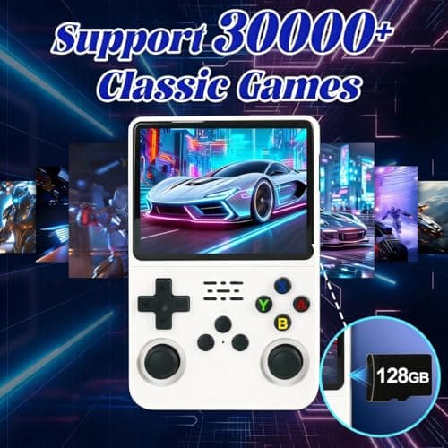 Rhesusco R36S Retro Video Game Console-3.5 Inches HD Screen,Open Source Linux System,3000mAh Rechargeable Battery,128G TF Card,30000+ Classic Video Games Portable Mini Game Console for Gifts-White — view 3
