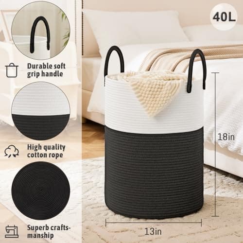 Artfeel Laundry Basket,Woven Cotton Rope Laundry Hamper,40L for Decorative Storage of Dirty Clothes,Toys and Blankets in Bathroom,Baby Room and Living Room — view 5
