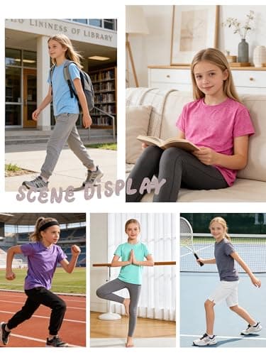 JORHIG 5 Pack Girls Shirts Athletic Dry-Fit T-Shirts Short Sleeve Summer Crew Neck Tops for Girls Kids Teens Set A 14-16Y — view 4