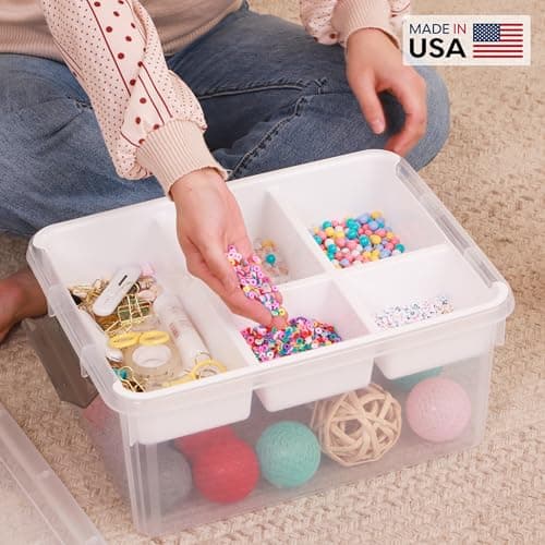 Citylife 17 QT Plastic Storage Box with Removable Tray Craft Organizers and Storage Clear Storage Container for Organizing Bead, Tool, Sewing, Playdoh, Coloring Books, Markers — view 9