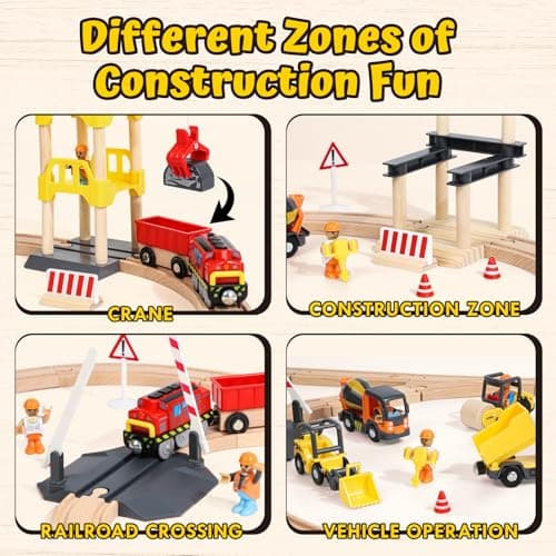 Lehoo Castle 68PCS Wooden Train Set - Toy Train Set for Toddlers 2-4, Wooden Train Track for Kids w/Crane, Railway Playset for 3 Year Old Boys Girls Birthday Gift — view 4