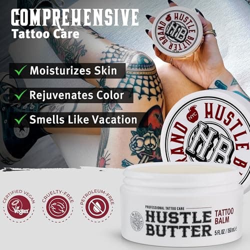 Hustle Butter Tattoo Aftercare 5oz Tattoo Balm, Heals + Protects New Tattoos and Rejuvenates Older Tattoos - 100% Vegan Tattoo Cream No-Petroleum — view 4