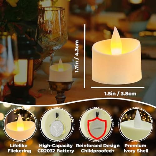 Haown Flameless Tea Lights Set of 24 Realistic Battery Operated Candles with Climbing Flame Effect, Cozy Ambient Candles for Wedding Party Home & Table Decor, 150H+ Battery Included (Ivory) — view 3