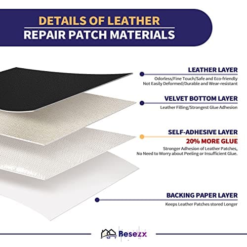 Besezx Leather Repair Tape Kit, Self-Adhesive Leather Repair for Furniture, Couch, Sofa, Car Seats, Office Chair, Vinyl Repair Kit. 60inx16in Black