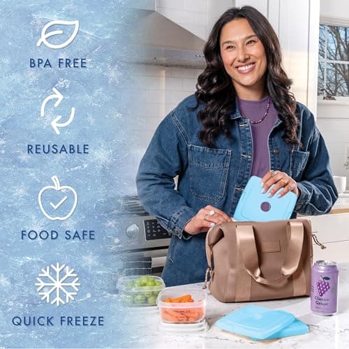 Cool Coolers by Fit + Fresh, Reusable & Long-Lasting Slim Ice Packs, Perfect Addition To Your Lunch Box, Camping Accessories, Insulated Lunch Bag, Beach Cooler Backpack & More, 4PK, Clear Blue — view 4