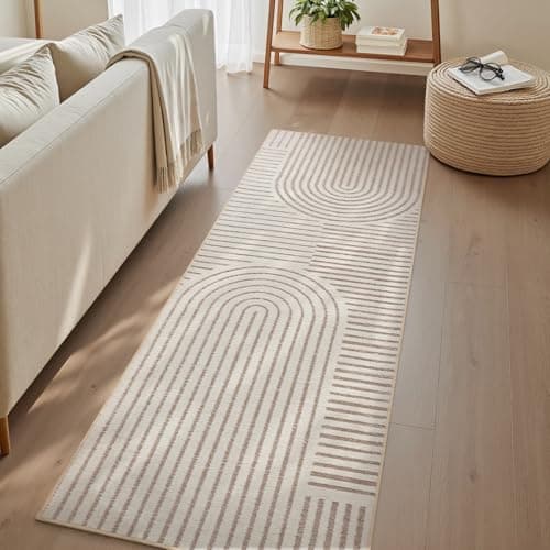 Boho Area Rug 2x6 Runner Rug Machine Washable Hallway Rugs for Bedroom Non Slip Soft Carpet Geometric Textured Runner for Dining Kitchen Office Living Room Rug-Beige