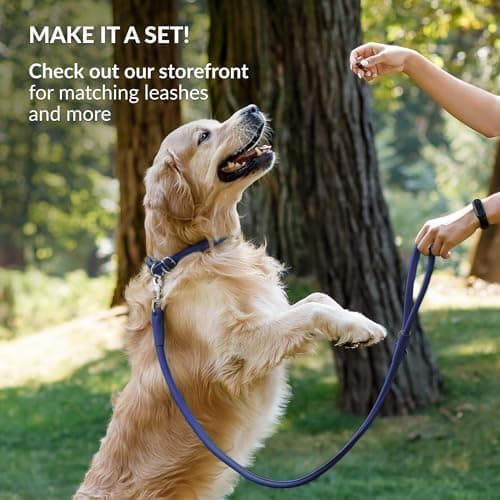 CollarDirect Rolled Leather Dog Collar, Soft Padded Round Puppy Collar, Handmade Genuine Leather Collar Dog Small Large Cat Collars (Deep Blue Smooth, 35-40 cm) — view 5