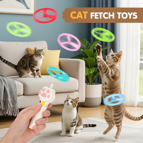 AGIFTMIND Cat Fetch Toy, Rechargeable Flying Disc Launcher with 6 Flying Discs, Cat Interactive Hunting Toys for Outdoor & Indoor (White) — view 3