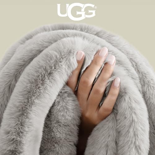 UGG Euphoria Faux Fur Throw Blanket, Oversized Warm Throw for Couch or Chair, Luxury Bedroom Decor, Cozy Soft Blankets, Machine Washable, 50-inch x 70-inch, Seal Grey — view 3