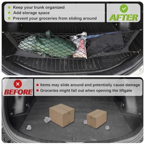 Muslogy Envelope Style Trunk Cargo Net Compatible with Toyota RAV4 2013-2018 Accessories Custom Fit Trunk Organizer Upgraded Storage Luggage Net with Metal Hooks — view 5