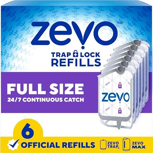 Zevo Flying Insect Trap Official Refill Cartridges - Fits Zevo Trap and MAX Indoor Fly Trap, Trap+Lock Technology Fly Trap Refill for Gnats, House Flies & Fruit Flies (6 Official Refill Cartridges)