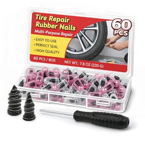 60-Piece tire Repair Screws, 2026 new tire Repair Rubber Nail kit, 8-Second Repair, Two Sizes, Suitable for self-Service Screw Fixing of tire Plugs on Trucks, Cars, Motorcycles, etc.