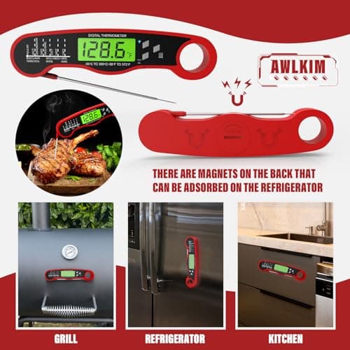 AWLKIM Meat Thermometer Digital, Instant Read Food Thermometer, Red — view 5