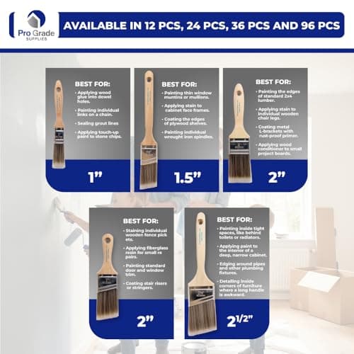 Pro Grade Paint Brushes, 5-Piece Paint Brush Set, Flat & Angle Brushes for Walls, Trim, Cabinets, Interior & Exterior Latex and Oil Paints, Stains — view 2
