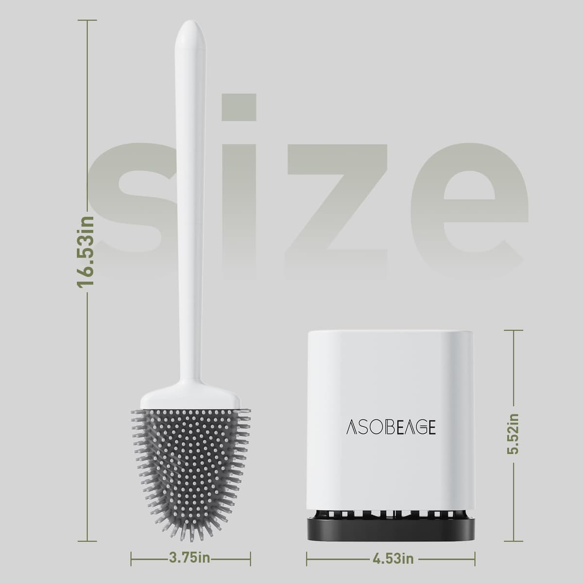 ASOBEAGE Silicone Toilet Brush: Flexible Head, Long Handle, Wall-mounted, Quick-drying Holder for Bathroom Clean (White) — view 2