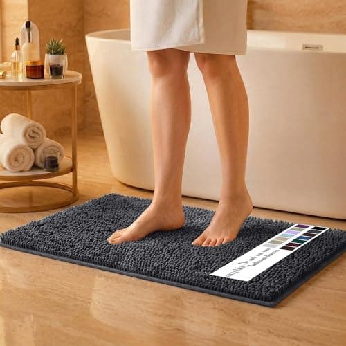 MAYSHINE Bathroom Rug, Soft Plush Chenille Bath Mat, PVC Non Slip Backing, Absorbent Washable Quick Dry Bathroom Rugs, Bath Mats for Bathroom Floor | Bathroom Carpet Rug Mats | Lavender, 24"x17" inch