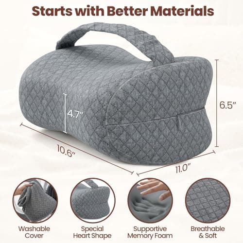 ComfyInLove Knee Pillow for Side Sleepers, Supportive Memory Foam Leg Pillow for Side Sleeping with Elastic Strap, Heart-Shape Pillow Between Legs for Pain Relief on Sciatica, Hip Joints, Gray