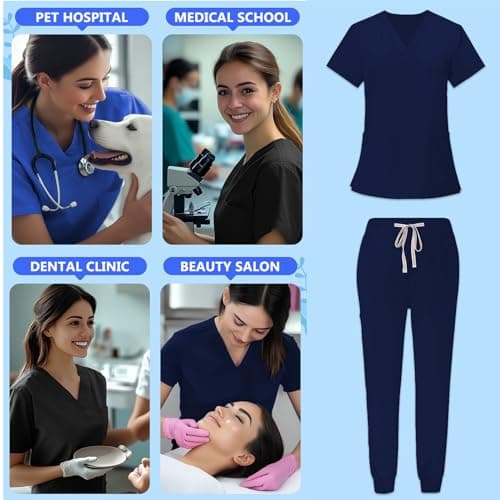 Scrubs for Women and Man V-Neck Pocket Top Drawstring Jogger Pants Nursing Scrubs Uniform — view 6