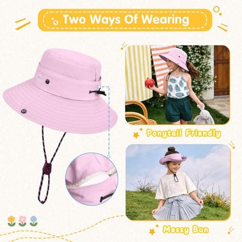ZOORON Kids UPF 50+ Sun Hat for Boys Girls Wide Brim Lightweight Bucket Hat for Hiking Beach Safari, Quick Dry Adjustable (1pack-Light Purple) — view 3