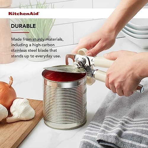 KitchenAid Classic Multifunction Can Opener and Bottle Opener Easy to Use, Razor Sharp Stainless Steel Cutting Wheel, Soft Ergonomic Handles, Almond Cream — view 3