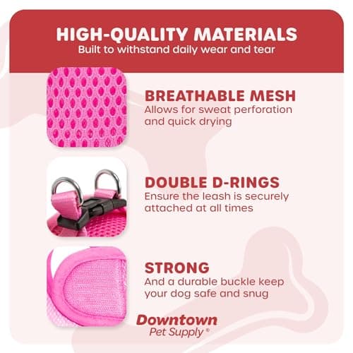 Downtown Pet Supply Step in Dog Harness for Small Dogs No Pull, Medium, Pink - Adjustable Harness with Padded Mesh Fabric and Reflective Trim - Buckle Strap Harness for Dogs — view 4