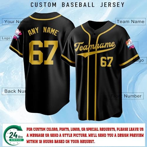 VAGTOFKQ Custom Baseball Jersey Personalized Stitched/Printed Number Name Logo Softball Shirts for Men Women Youth Kids Black Gold — view 2