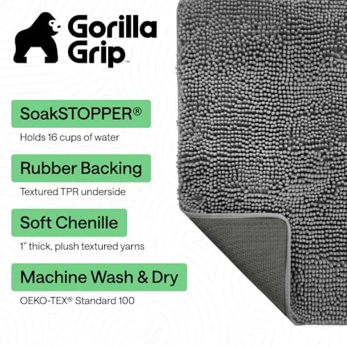 GORILLA GRIP Absorbent Soak Stopper Doormat, Rubber Backing Welcome Mat, Muddy Dog Paws Dirt, Washable Quick Dry Microfiber Chenille Floor Interior Door Mats, Home Décor, 36x24 in Gray — view 2
