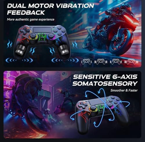 GamingBoy 2 Pack Wireless Controller for PS4, LED Controller for Ps4/Slim/Pro/PC with Adjustable RGB Light-up,Hall Effect Joystick,Dual Vibration,6-Axis Gyro,1000mAh Battery,USB C Port- Black and White — view 3