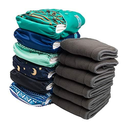 ALVABABY Cloth Diaper Pocket Washable Adjustable Reusable 6 Pack Cloth Nappies with 12 Pack 5 Layer Charcoal Bamboo Inserts — view 2