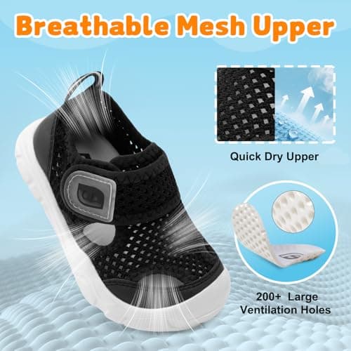 JOINFREE Toddler Water Shoes Wide Toe Box Barefoot Kids Sandals Quick-Dry Aqua Sneakers with Anti-Collision Toe for Swim Pool Beach Splash Pad Non-Slip Boys Girls Outdoor Walking Black Size 7 — view 3
