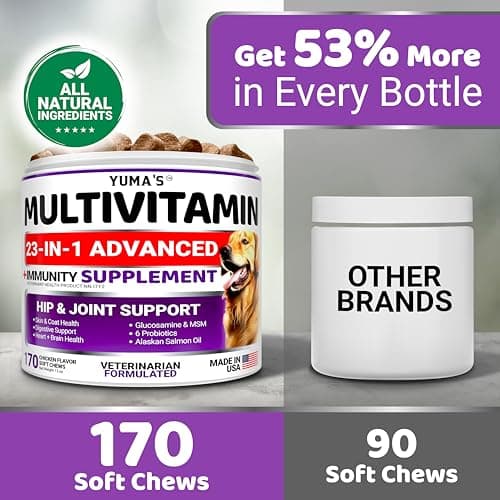 Dog Multivitamin Chewable with Glucosamine - 170 Chews - Dog Vitamins and Supplements 23 in 1 - Senior & Puppy Multivitamin for Dogs - Hip & Joint Support - Immune Health, Skin, Digestion — view 2