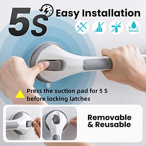 TAILI Grab Bars for Shower,Suction Shower Handles Rails,2 Pack,16.8",Grey — view 3