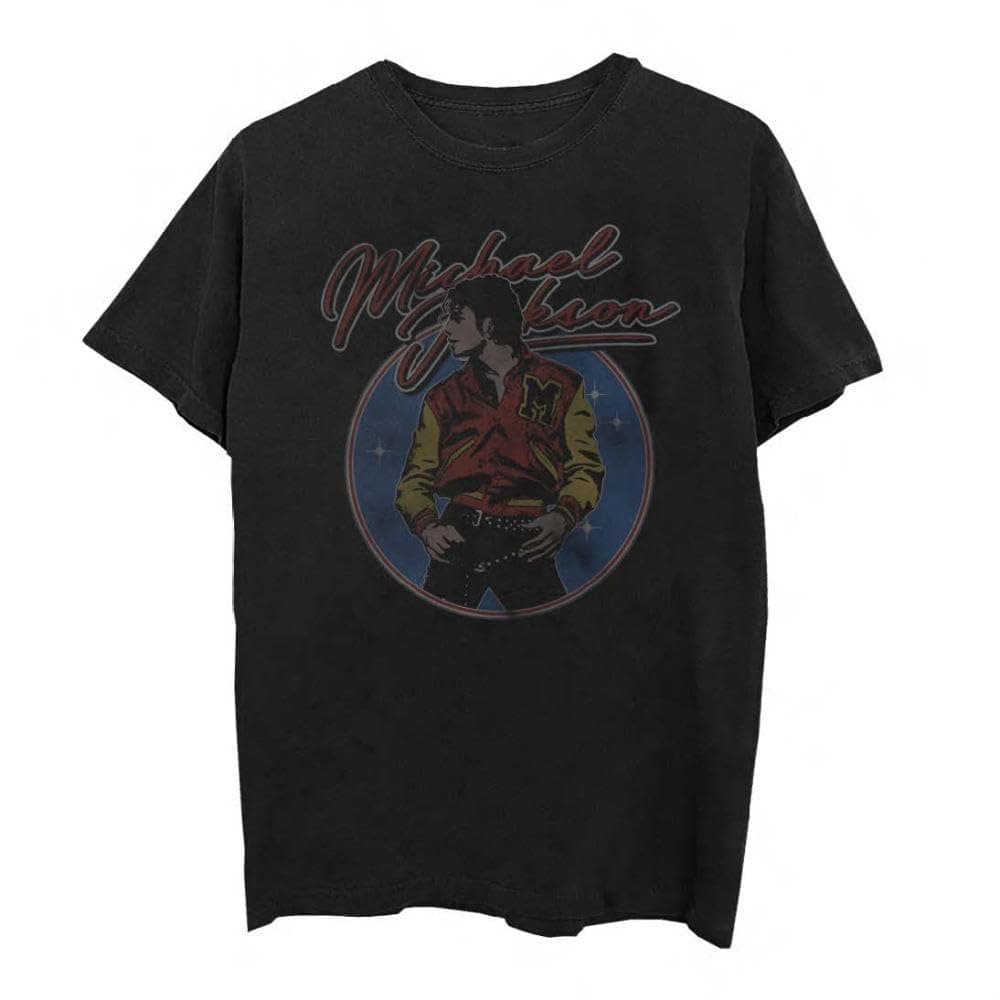 Michael Jackson Unisex-Adult Michael Jackson Official Merch Circle Graphic T-Shirt, Black, Large