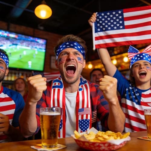 2026 USA Soccer Fan Accessories Set, Patriotic Independence Day Bundle with Flag, Shawl, Scarf, Headband and Drawstring Bag for Sports Events & July 4th Festivities (United States) — view 2