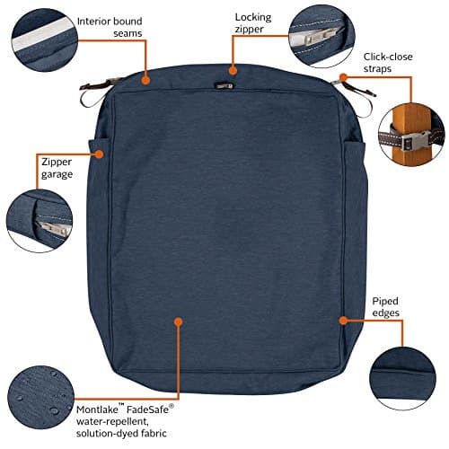 Classic Accessories Montlake Patio Fade Safe Seat Cushion Slip Cover, Heather Indigo 23" Wx25 Dx5 T — view 3